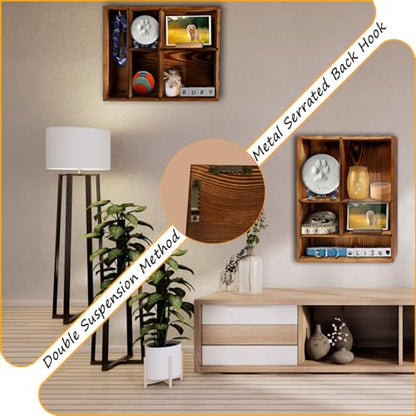 Solid Wood 11*14" Pet Memorial Shadow Box with Adjustable Shelves - color: Charred Black