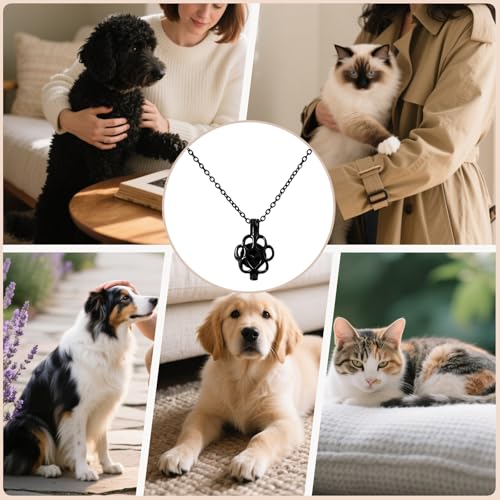 Paw Print Heart Pet Ashes Memorial Necklace with Mini Inner Box-Black | Pet Cremation Jewelry for Ashes, Cremation Urn Jewelry to Hold Dog & Cat Ashes Pendant with Box Filling Tools - color: Black