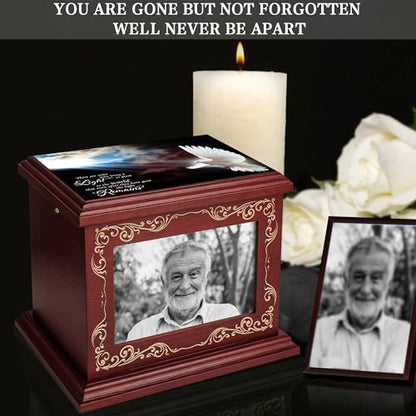 ADMLC Cremation Urns for Human Ashes Adult Up to 200 IBS with Photo Frame | 100% Wooden Handcrafted Memorial Keepsake Urn for Ashes,Funeral Burial Caskets Urn Suitable for Male Female Men Women Dad Mom