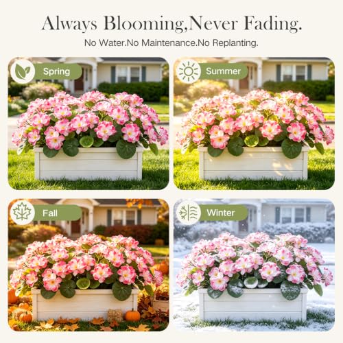 8 Bundles Artificial Geraniums,UV Resistant, Pink - color: Pink