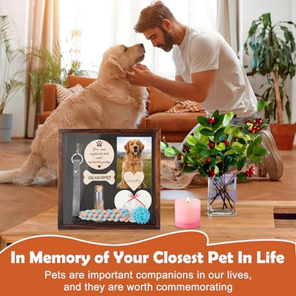 Windspeed Pet Memorial Shadow Box Personalized Pet Memorial Shadow Box Frame Dog Collar Dog Picture Gift Clay Paw Print Kit