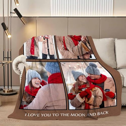 D-Story Custom Blanket with Photos Text Personalized Blankets and Throws Customized Fleece Picture Blanket for Adult Kid Funny Birthday Gifts for Couple Wife Husband Family 4 Photos - color: B1-4 Photos