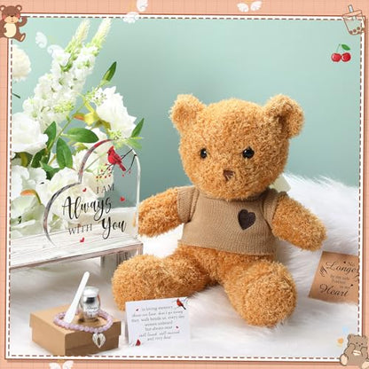 Kenning Cremation Keepsake Urn for Ashes Set, Memorial Bear with Mini Urn & Spoon, Acrylic Heart Memorial Plaque, Angel Wing Bracelet, Sympathy Bereavement Gift for Loss of Loved One or Pet (Brown) - size: Brown