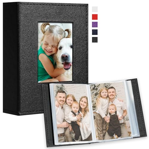 Vienrose Small Photo Album 4x6 Holds 100 Photos, 2 Pack Mini Leather Photo Album with Cover Window, Acid-Free Baby Picture Album for Wedding, Family, Travel & Gift Keepsake, Black - color: Black, size: 50 Pockets