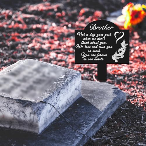 Oooct Memorial Grave Stake for Brother – 13.8 × 7.9 inch Metal Cemetery Decoration, Weatherproof Remembrance Marker with Pigeon & Love Design, Grave or Garden Tribute with Heartfelt Message