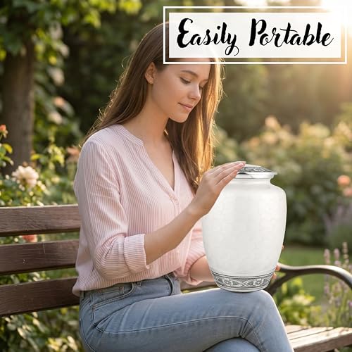 CLEENTABLE Large Cremation Urn for Human Ashes, Off White Silver - color: Off White, size: Pearl Crackle - 7x11"