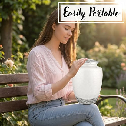CLEENTABLE Large Cremation Urn for Human Ashes, Off White Silver - color: Off White, size: Pearl Crackle - 7x11"