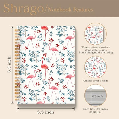 Pretty notebooks for women, Flamingo Notebook Journal 5.5x8.3 Inch, Flamingo Lovers Gifts for Women, Pink Flamingos Floral Leaves Hardcover Spiral Notebook Journal - color: Flamingos