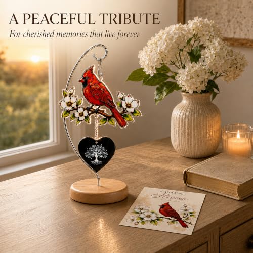 Cardinal Memorial Gifts, Sympathy Gifts for Loss of Loved One Mom Dad | Cardinal Suncatcher Acrylic Ornament with Wooden Stand and Card, Loss of Mother Sympathy Gifts, Bereavement Gifts