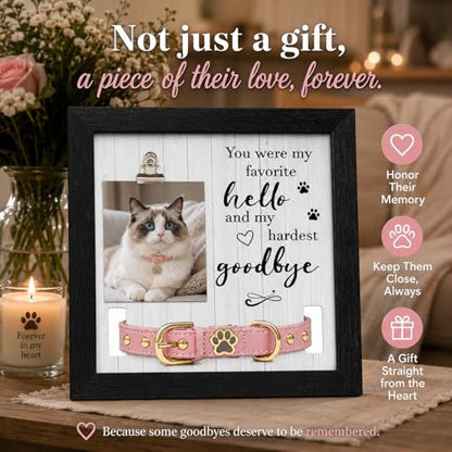 Dog Memorial Gifts for Loss of Dog, Pet Loss Sympathy Frame with Collar Holder & Photo Clip,Cat Remembrance Bereavement Picture Frame, Dog Passing Sympathy Gift for Pet Lovers