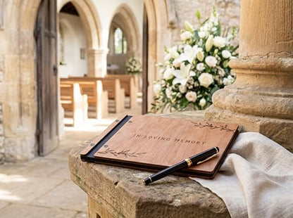 Aspen Studio Funeral Guest Book with Signing Pen in Loving Memory Wooden Funeral Guest Book for Memorial Funeral Service with Signing Pen for Funeral Reception