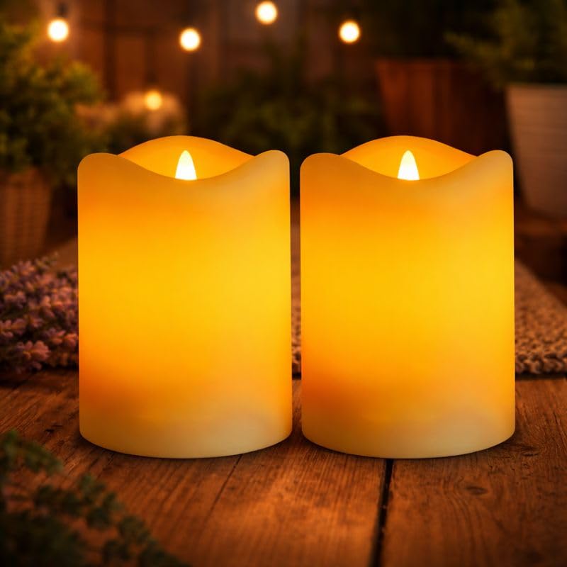 Solar Candles Outdoor Waterproof, Dusk to Dawn Flameless Candles - size: D3"xH4"