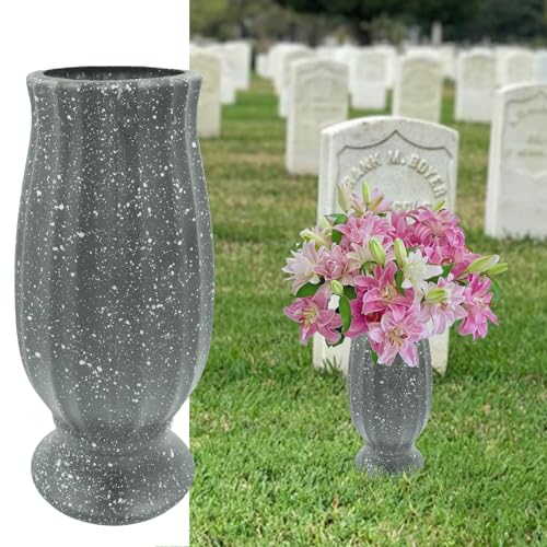 Cemetery Vase, Plastic, Grave Decorations, Flower Holders with Metal Spikes&Drain Stopper, Gray - color: Gray