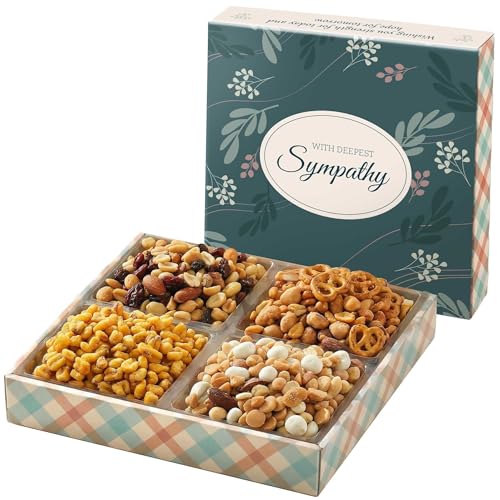 Broadway Basketeers Sympathy Nuts Gift Basket Gourmet Nut Box Assortment for Men And Women, Healthy Condolence Gift Tray for Bereavement