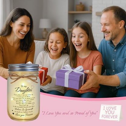 To My Daughter Mason Jar Night Light Gift From Mom Dad - Inspirational Birthday Graduation Encouragement Gifts, LED Table Lamp with Warm Glow - style: To Daughter