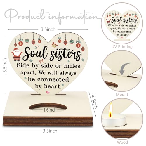 Soul Sisters Christmas Candle Holder, Thank You Friend Bestie Gifts, Long Distance Friendship Keepsake for Sister Best Friend, Connected by Heart Christmas Keepsake Candlestick Holders-LATZ09 - color: Wood Soul Sisters