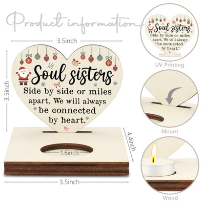 Soul Sisters Christmas Candle Holder, Thank You Friend Bestie Gifts, Long Distance Friendship Keepsake for Sister Best Friend, Connected by Heart Christmas Keepsake Candlestick Holders-LATZ09 - color: Wood Soul Sisters