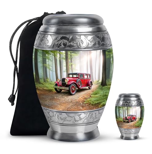 Car Burial Urn for Ash Female, Green Urns for Ashes Adult Male, Funeral Cremation Urn for Mother and Father, 1 Large & 1 Small Keepsake Urns for Human Ashes Adult Man, 10&3-inch - color: Car-2, size: combo-1
