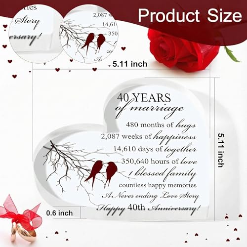 Qunclay 40th Years of Marriage Gift Wedding Anniversary Souvenir | Heart Marriage Keepsake Decoration, 40th Present for Couple Parent Women Mom Husband Wife He She Friend Grandparents - style: 40th