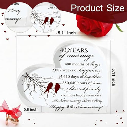 Qunclay 40th Years of Marriage Gift Wedding Anniversary Souvenir | Heart Marriage Keepsake Decoration, 40th Present for Couple Parent Women Mom Husband Wife He She Friend Grandparents - style: 40th