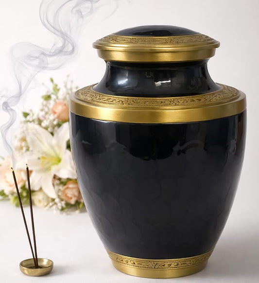 Urn Human Ashes Adult Male/Female,Creamation Urn for Human Ashes Adult Man/Women,200+ Cubic inch Capacity,Decorative Burial Urn, Funeral Cremation Urns_ Trinity 10x6.5 Black Gold - color: Midnight Black Gold, size: Trinity 10 x 6.5
