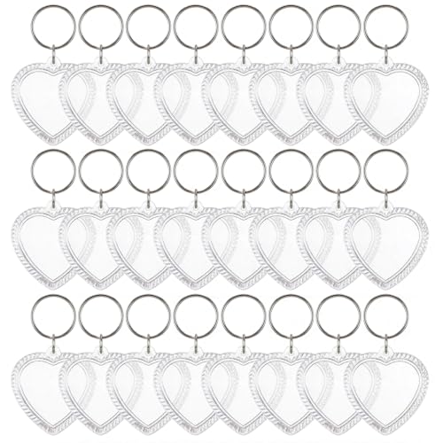25Pcs Acrylic Photo Keychain Snap-in Keychain Double Sided Blank Custom Frames Heart-Shaped Clear Insert Photo Picture Frame with Keyring Christmas Ornaments Keyring Holder(Embossed Edges)