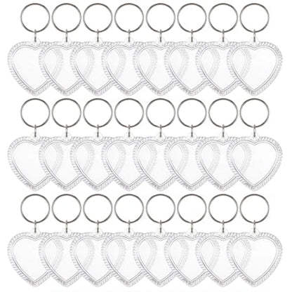 25Pcs Acrylic Photo Keychain Snap-in Keychain Double Sided Blank Custom Frames Heart-Shaped Clear Insert Photo Picture Frame with Keyring Christmas Ornaments Keyring Holder(Embossed Edges)