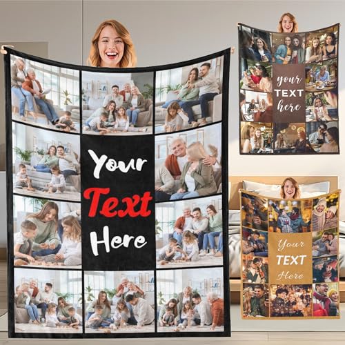 Custom Blanket with Picture Text Customized Photo Throw Blanket for Adult, Kids Personalized Family Photo Blanket for Mom, Dad, Grandma, Grandpa, Memorial Gifts for Christmas, Anniversary, Birthday - color: Style 1
