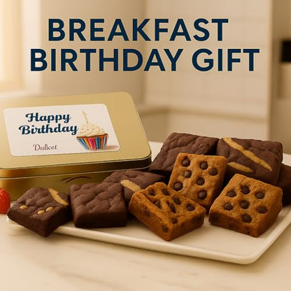Birthday Gift For Women, Birthday Gift Basket - 18 Individually Wrapped Brownies Freshly Baked in a Variety of Flavors - Dulcet's Signature Flavored Fudge Brownies - Gift Box Comes with Happy Birthday Card - style: Birthday