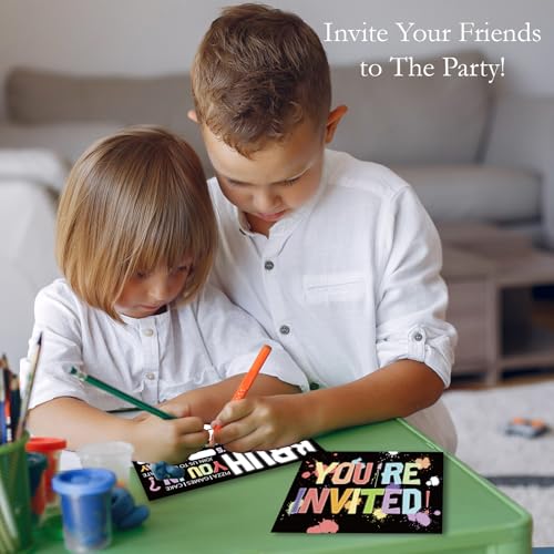 Glow Graffiti Birthday Invitations for Boys Party Invites with Envelopes 20 - color: Black Neon