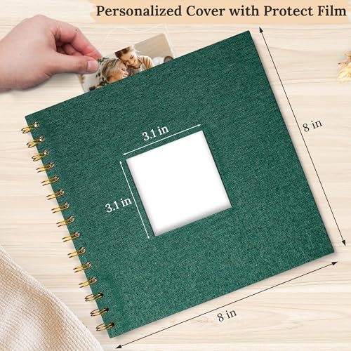 Scrapbook Photo Album Linen Cover, 8 x 8 Inch Hardcover Kraft White Pages Memory Book, for Travel Wedding Guest Book Christmas Baby Shower (20 Sheets/ 40 Pages,Darkgreen) | Green Hardcover Kraft White Pages Memory Book, for Travel Wedding Guest Book Chris