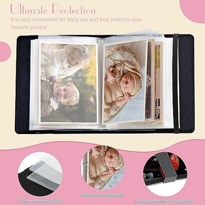 Photo Album 4x6 Photos - 60 Photos Capacity PU Leather Cover Photo Album with Strong Elastic Band, Portable Picture Album for Family Wedding Wedding Anniversary, Aesthetic Butterfly Flower - color: Aesthetic Butterfly Flower