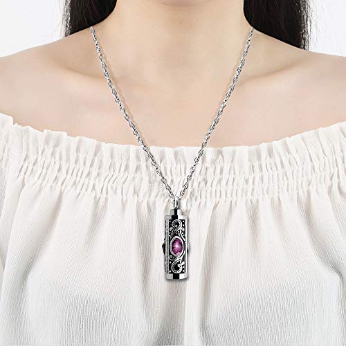 XIUDA Crystal Cremation Urn Necklace for Ashes Keepsake Stainless Steel Memorial Pendant with Flower - color: Purple