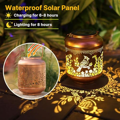 Cardinal Solar Lanterns Outdoor Waterproof Hanging,Solar Lights Fathers Day Gifts Dad Women Mom Grandma Metal Lantern Outside Decoration for Yard,Porch,Patio,Backyard,Lawn,Garden Decor - style: B、1Pack-Cardinal