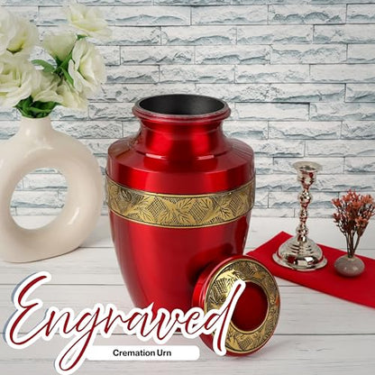 Alpha Living Home Cremation Urn for Human Ashes, 200+ cu in, Gold Red - color: Red Gold, size: Hand Engraved