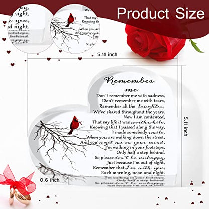 Yookeer Sympathy Gift Acrylic Heart Shape Memorial Bereavement Gifts for Loss of Loved One Red Cardinal Remembrance Condolence Funeral Grief Keepsake for Mom Dad Grandma Friend(Bird Style) - style: Bird Style