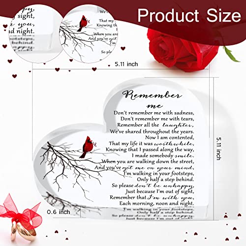 Yookeer Sympathy Gift Acrylic Heart Shape Memorial Bereavement Gifts for Loss of Loved One Red Cardinal Remembrance Condolence Funeral Grief Keepsake for Mom Dad Grandma Friend(Bird Style) - style: Bird Style