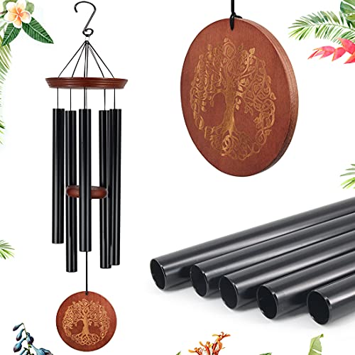 Astarin's Tree of Life Wind Chimes 36in Outdoor Garden Gift for Grandma Mom | 36in outdoor tree of life wind chimes, made from FSC-Certified wood, soft melodic tone, patio porch garden gift for grandma - color: Black