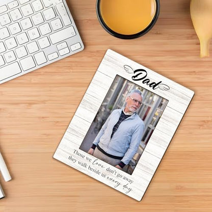 Dad Memorial Picture Frame 5x7, In Loving Memory Photo Frame, Memorial Gifts for Loss of Dad, They Walk Beside us Every Day Sympathy Wooden Picture Photo Frames for Desk Home Room Decor（White）