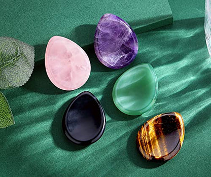 QINJIEJIE 2PCS Worry Stone Amethyst Tiger's Eye Healing Crystals Hand Carved Gemstones Thumb Pocket Stones Meditation Crystal Reiki Water Drop Shaped Palm Stone for Anxiety Therapy - color: D-amethyst & Tiger's Eye - Water Drops Shaped