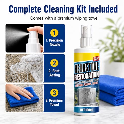 Headstone Restoration And Cleaning Spray, Headstone Cleaner For Graves, Stone Cleaner Gravestone Cleaning Kit(2Pcs)