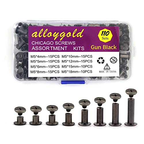 110 Sets Black Chicago Screws Leather Assorted Kit ，8 Sizes of Rivet Screws for Chicago Rivet for DIY Leather Craft and Bookbinding (M5 X 4, 5, 6, 8, 10, 12,15,18) - color: Gun black, size: M5*4.5.6.8.10.12.15.18mm