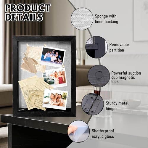 Shadow Box 14x11 Black Picture Frames Display Cases with LED Light,Memory Keepsakes Boxes with 4 Removable Trinket Shelf,for Anniversary Wedding Baby Graduates Memorial Collect-Distressed Retro - color: Black