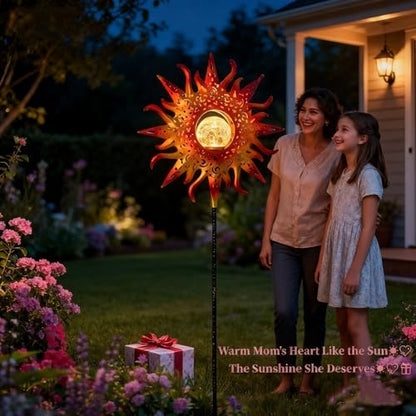 TAKE ME Sun Solar Lights Garden Outdoor Waterproof Metal Stakes for Patio Yard Walkway LawnPatio Mothers Day Gifts Mom Wife Grandma (Red Sun)
