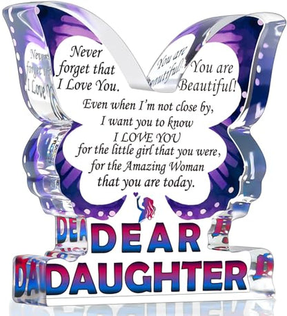 Daughter Birthday Gifts from Mom Dad, Gifts for Daughter, Unique Gifts for Bonus Step Daughter in Law, Inspirational Gifts I Love You Daughter Adult, Butterfly Acrylic Decorative Signs Plaques - style: Daughter