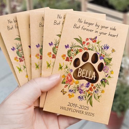 Custom Garden Memorial Gift Box - Celebration of Life Funeral Favors for Guests - Cat Dog Lover Memorial Seed Favors - Prefilled Seed Packets - Ready to Give - Pack of 50