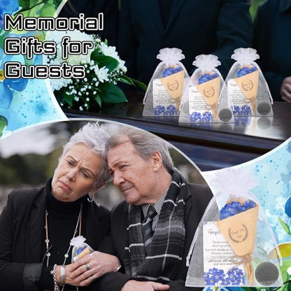 Suncalla 30 Sets Funeral Favors for Guest Forget Me Not Dried Flowers Bouquets Mini Magnet Dried Flower Bouquets with Cards and Organza Bags Celebration of Life Favors for Sympathy Gifts