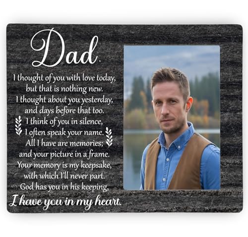 Dad Memorial Picture Frame, I Have You in My Heart Wooden Photo Frame Gifts for Loss of Father, 4x6 inch Photo - style: Dad I Have You in My Heart