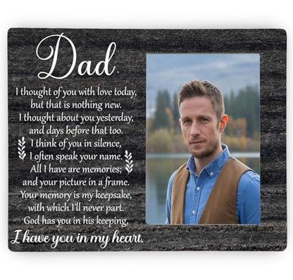 Dad Memorial Picture Frame, I Have You in My Heart Wooden Photo Frame Gifts for Loss of Father, 4x6 inch Photo - style: Dad I Have You in My Heart