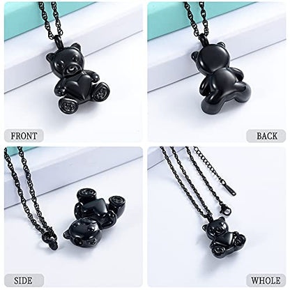 shajwo Teddy Bear Cremation Urn Necklace for Women Men | Stainless Steel Heart Memorial Urn Keepsake Locket Pendant Ash Holder - color: Teddy Bear- Black